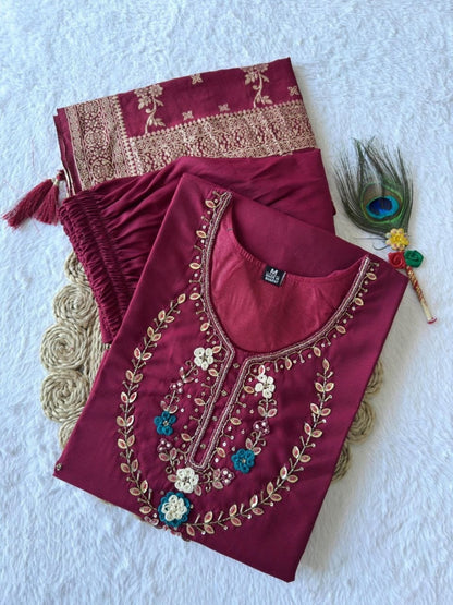 Women Pink Roman Silk Salwar Suit Set