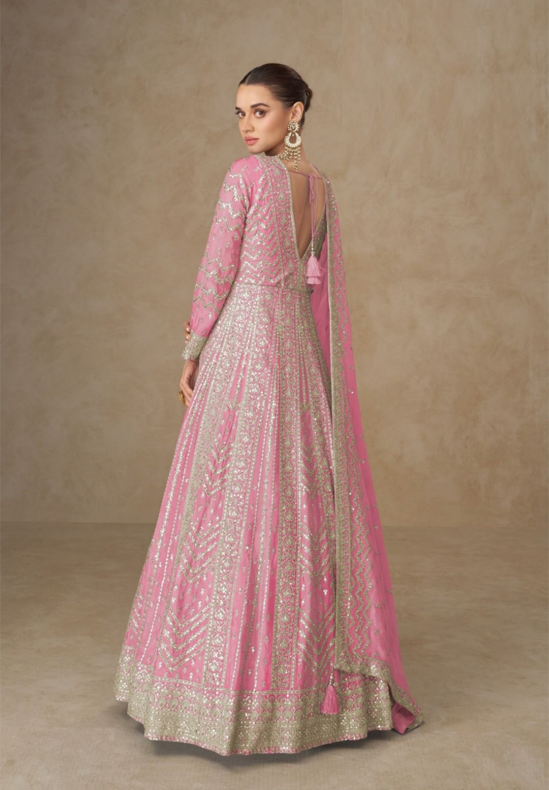 Contemporary Pink Chinon Gowns With Dupatt