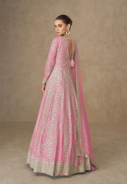 Contemporary Pink Chinon Gowns With Dupatt