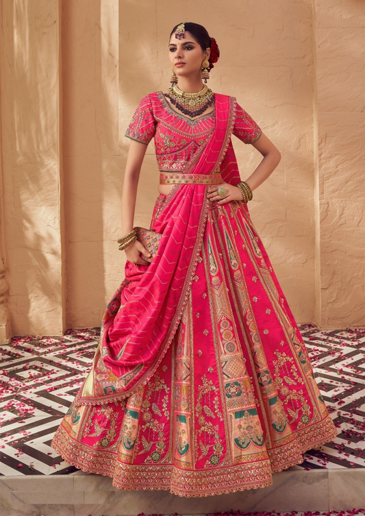 Dazzling Pink Banarasi Silk Bridal Lehenga