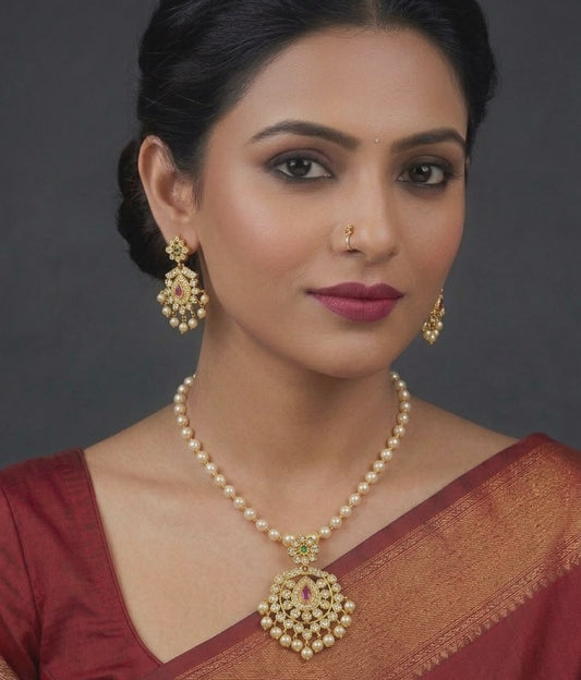 Suneraa Pearl Mala Featuring A Gold Plated Pendant