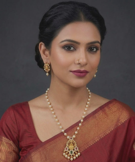 Rujve Jewellery Gold Plated Lakshmi Pearl Necklace