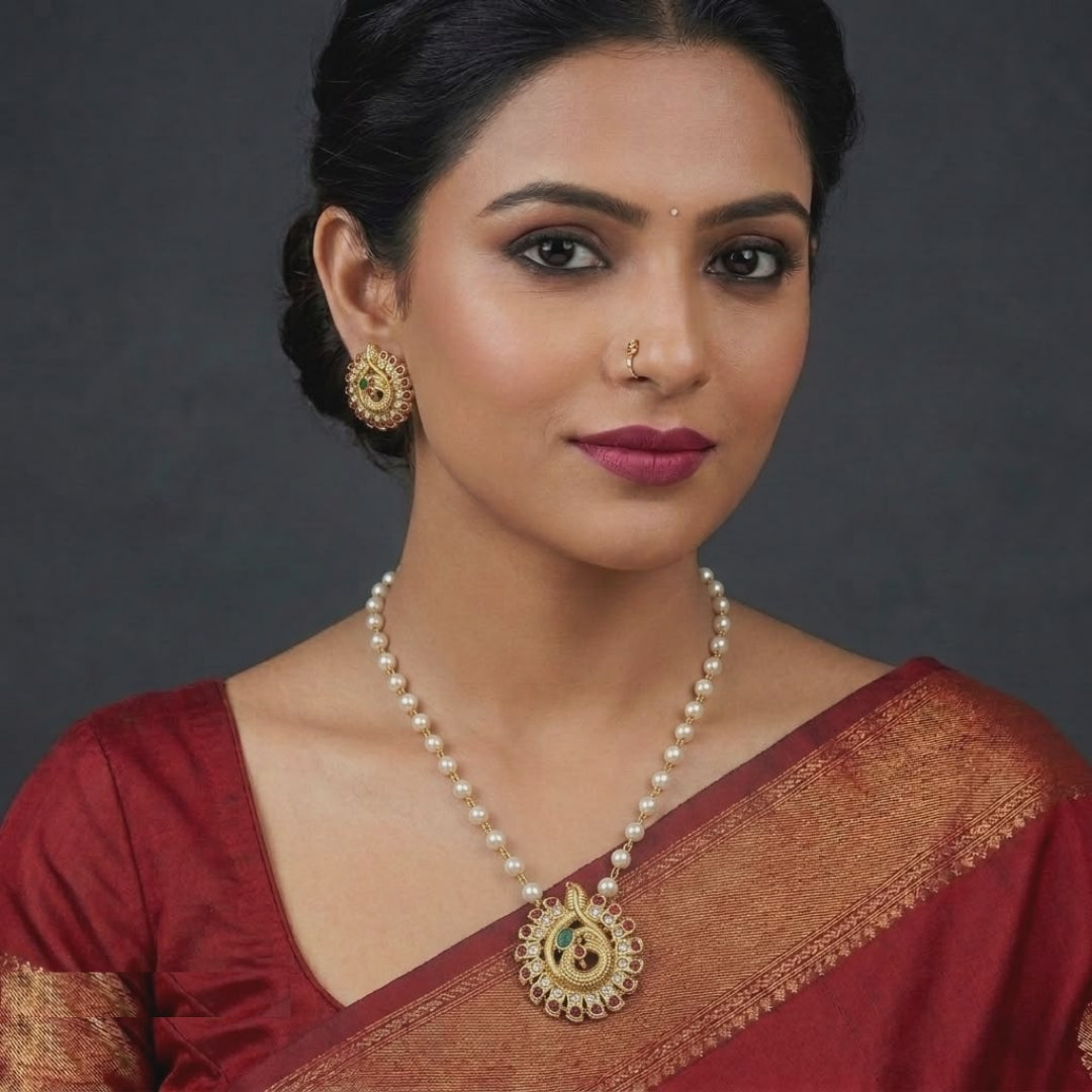 Gold Plated Pearl Necklace Set From Smars Jewelry Featuring A Stunning Round Pendant