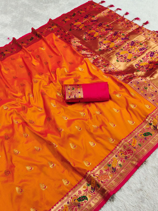 Women Orange Soft Silk Saree