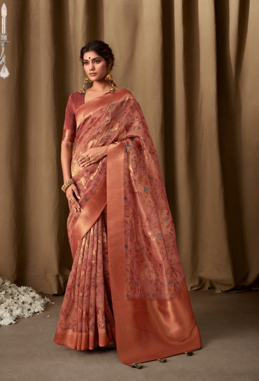Tailored-To-Perfection Rust Premium Febric With Embroidery Or Swrovski Work Saree