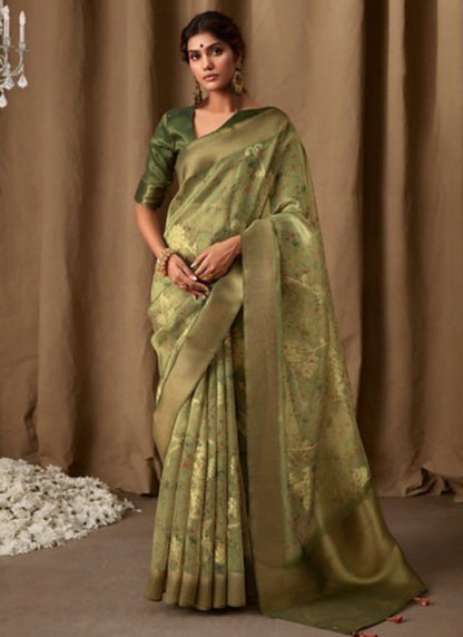 Lustrous Green Premium Febric With Embroidery Or Swrovski Work Saree