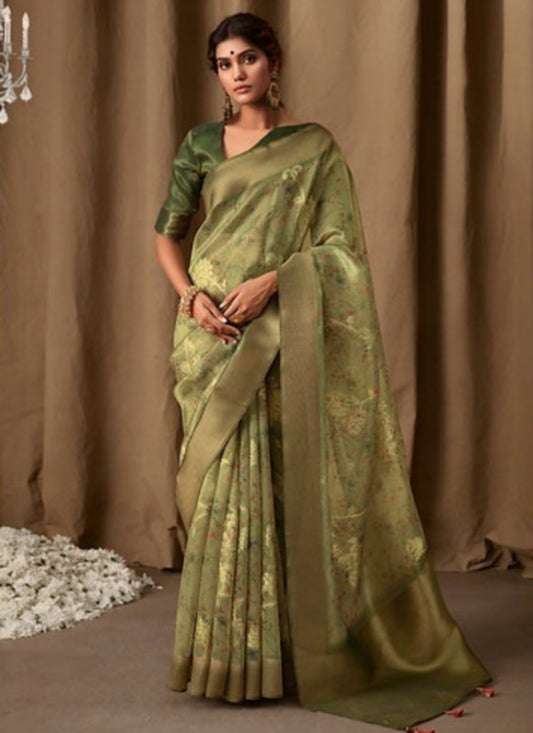 Lustrous Green Premium Febric With Embroidery Or Swrovski Work Saree