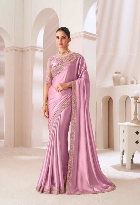 Graceful Violet Satin Chiffon Boutique Style Saree