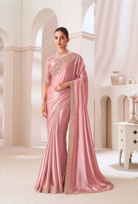 Dazzling Mauve Satin Chiffon Boutique Style Saree