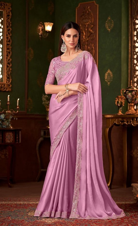 Designer Purple Chiffon With Embroidery Work saree