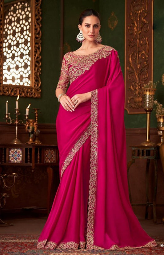 Pink Chiffon With Embroidery Work saree