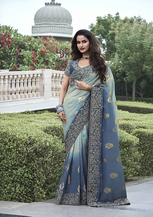 Soft Fancy Grey Saree With Beautiful Zari Embroidery Work