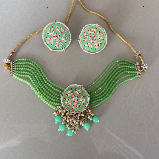 Elegant Meenakari  Green Necklace Set