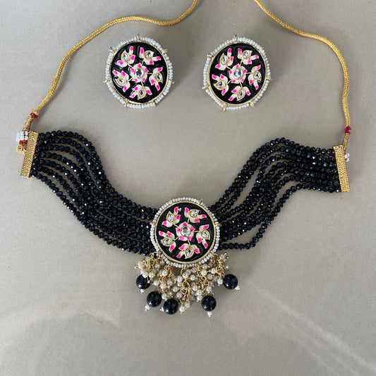 Elegant Meenakari  Black Necklace Set