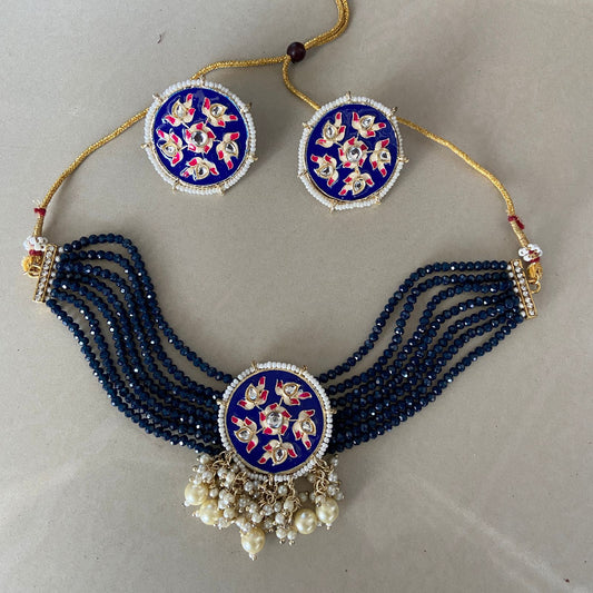 Elegant Meenakari  Navy Blue Necklace Set