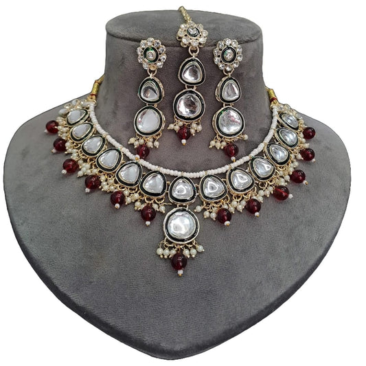 Elegant Meenakari  Maroon Stone Necklace Set