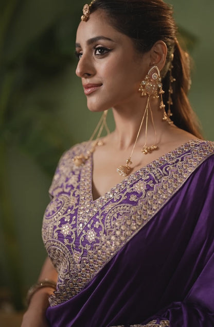 Women Purple Bemberg Silk With Embroidery Work Saree