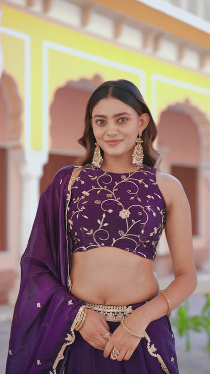 Flattering Purple Fendi Silk Stylish Lehenga