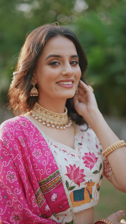 Women Off White Khadi Cotton Traditional Lehenga