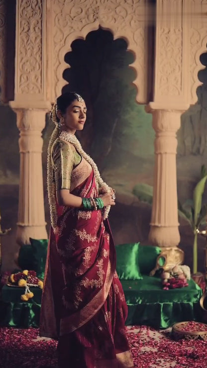 Sculpted Green Crepe Dola Silk Saree