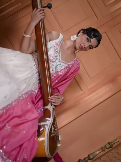 Polished White Silk Sequins With Coding Thread Embroidery Work Bridal Lehenga