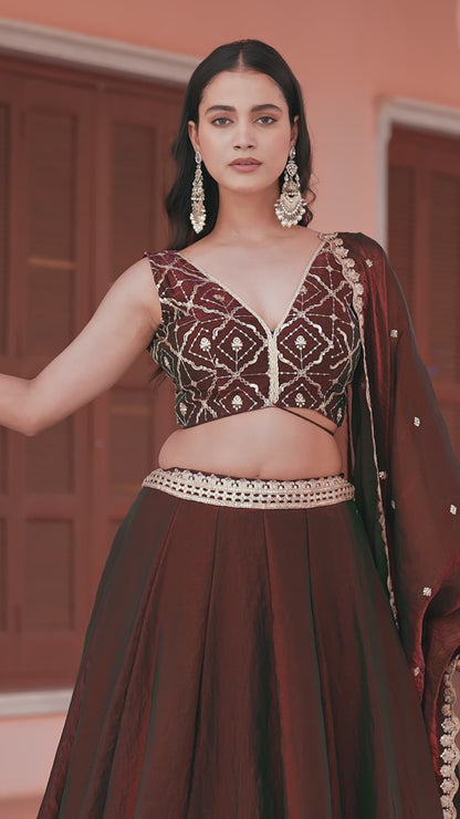 Enchanting Burgundy Fendi Silk Stylish Lehenga