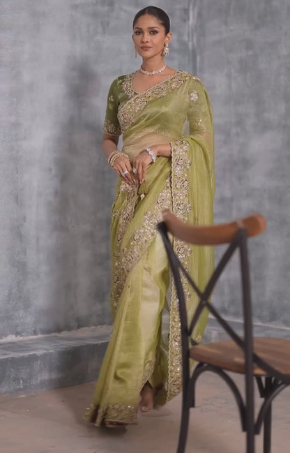 Sublime Mehendi Green Tissue Tissue Saree