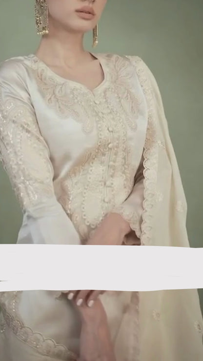 Women Black Chinon Silk With Embroidery Work Pakistani Suit Set