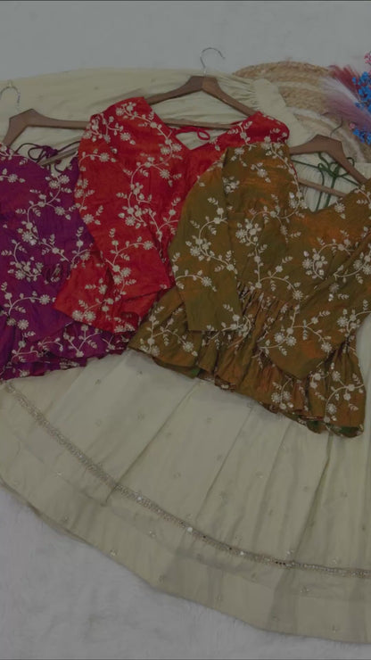 Women Rust And White Cosmos Silk Lehenga Co-Ord Set