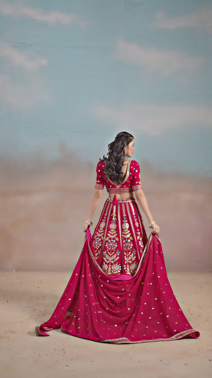Women Pink Georgette Sequins Zari Dori & Embroidery Work Gliterring Lehenga