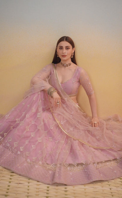 Radiant Pink Net With Two Tone Coding Thread Sequin Embroidery Work Stylish Lehenga Set