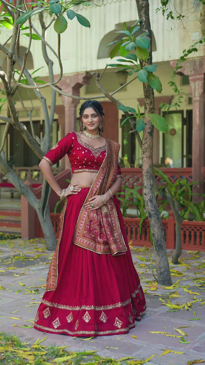Women Maroon Vichitra Silk Traditional Lehenga Set