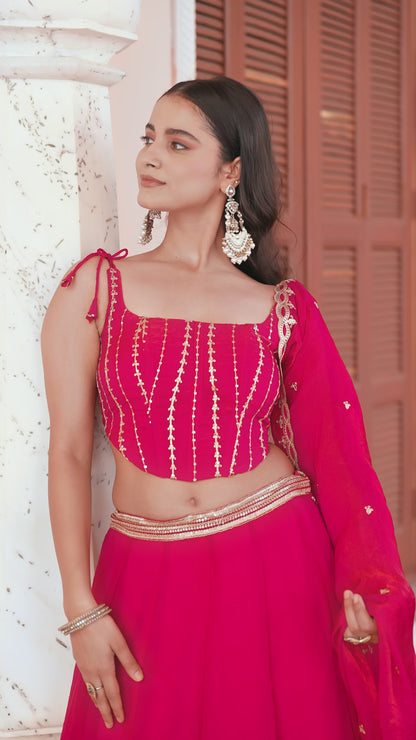 Sublime Dark Pink Fendi Silk Stylish Lehenga