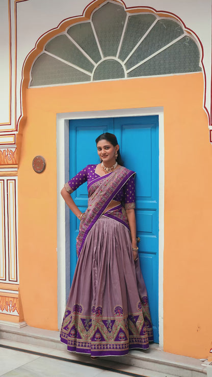 Women Purple Tussar Silk Traditional Lehenga Set
