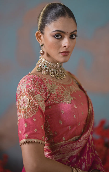 Women Mustard And Green Silk Embroidery Saree