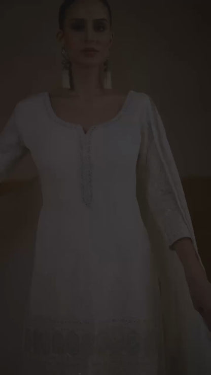 Women Cream Real Georgette Palazzo-Bottom Suit Set