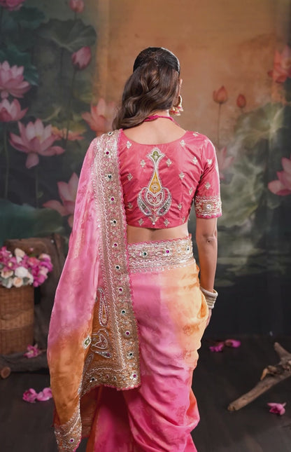 Opulent Pink Pure Crape Bridal Saree