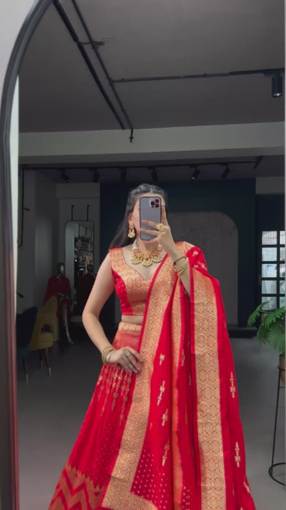 Women Red Silk Traditional Lehenga