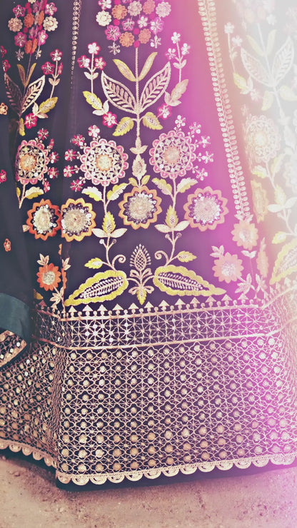 Women Green Georgette Sequins Zari Dori & Embroidery Work Gliterring Lehenga