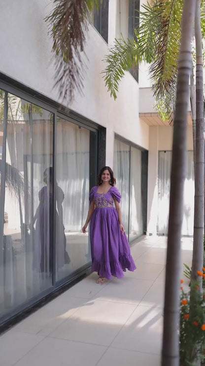 Women Dusty Pink Mal Chanderi Floor Length Gown