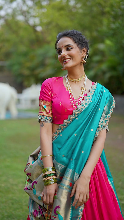 Women Pink Jacquard Silk Zari Weaving With Sequins Thread Embroidery Work Traditional Lehenga